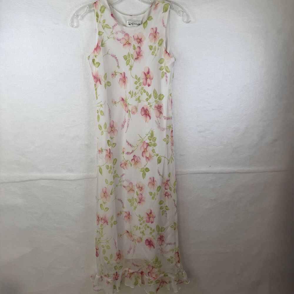 VTG My Michelle Sheath Dress White Pink‎ Floral Chiffon Soft Girl Y2K Jnr Sz 14